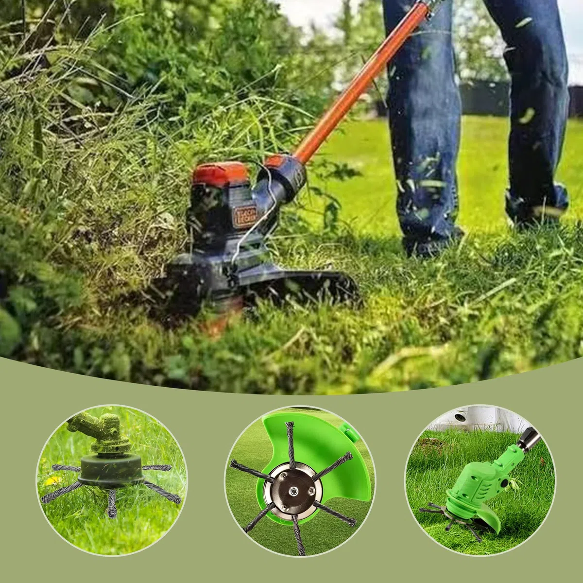 AGSYFFD 2 testine per decespugliatore a filo metallico, attacco universale da 150 mm, testa in filo annodato resistente, con accessori di installazione per decespugliatori da giardino senza fili (6