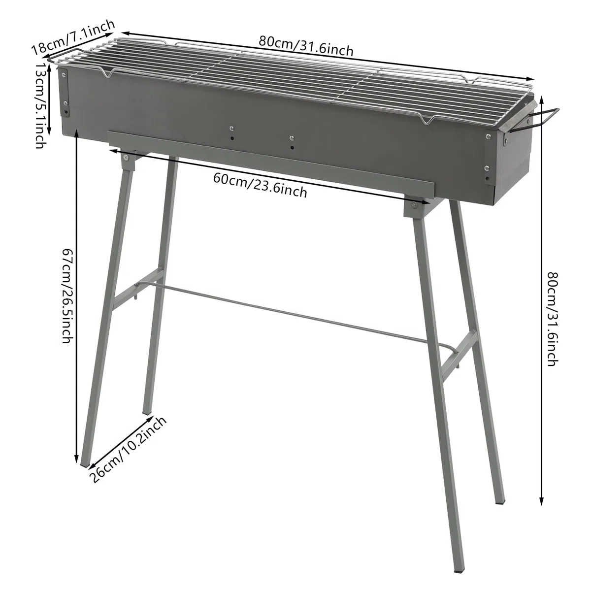 Barbecue a carbonella, portatile, pieghevole, per cucina, campeggio, picnic, 80 x 18 x 80 cm