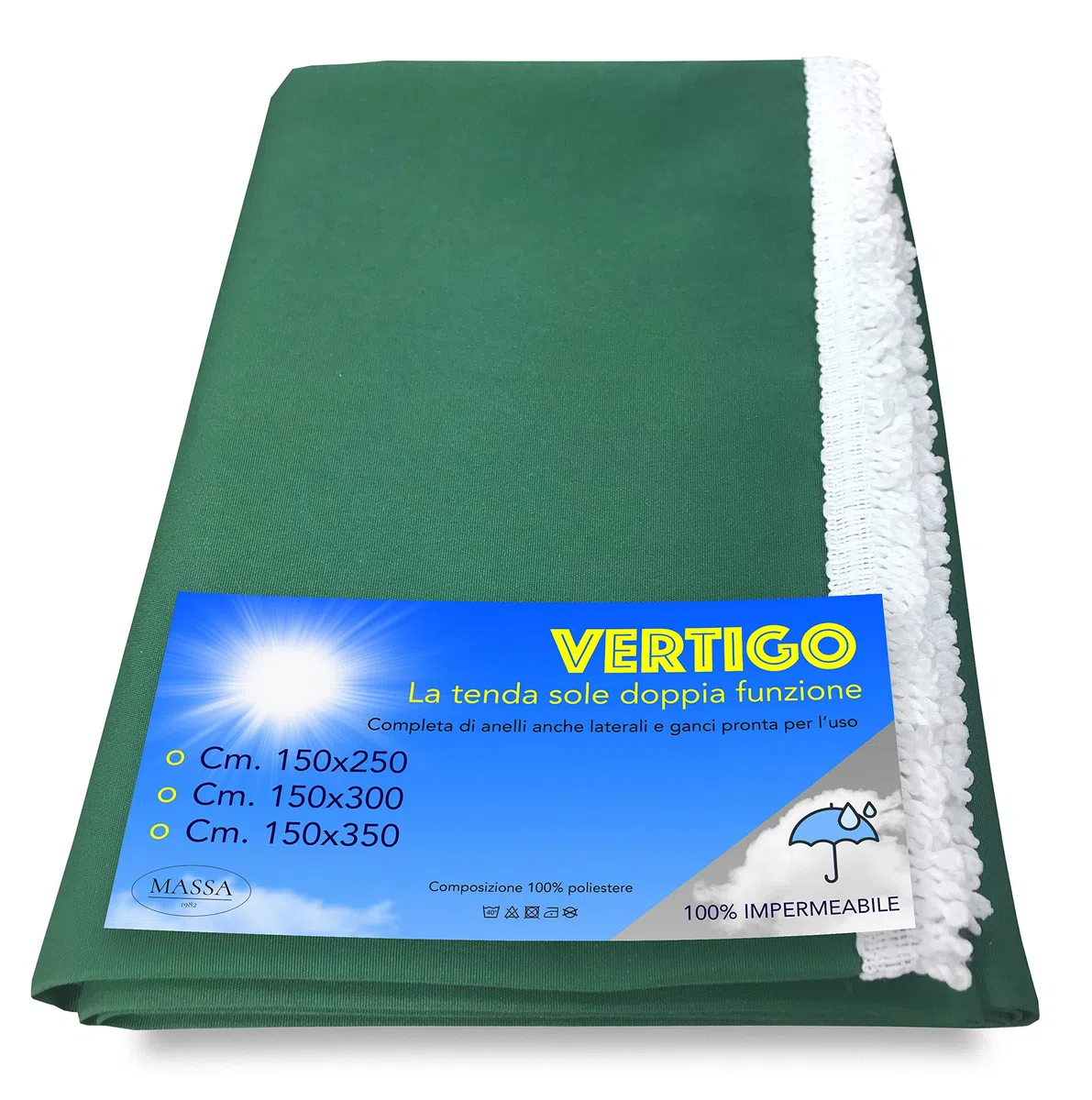 TENDA SOLE VERTIGO da esterno GIARDINO balcone VERDE UNITO impermeabile e idrorepellente - Cm. 150 x 300