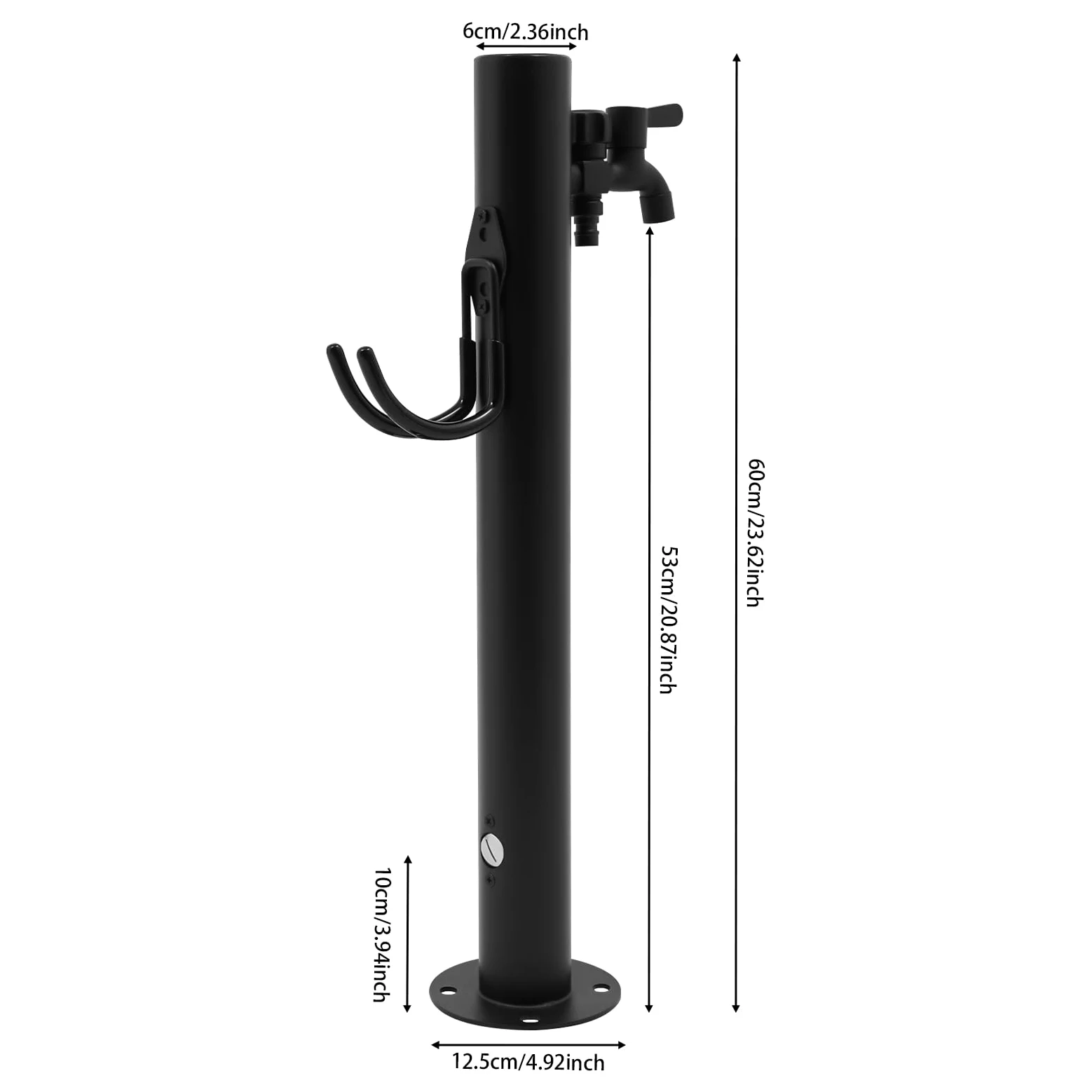 Colonna d'acqua in acciaio inox 60 cm, rubinetto esterno antigelo, robusto rubinetto montato a pavimento, per giardino, campeggio e fontane (rotondo)