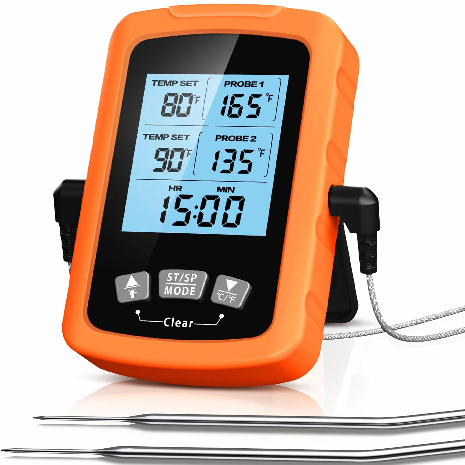CIRYCASE Termometro Cucina Doppia Sonda 16.3cm, Termometri Barbecue Lettura Rapida & Precisa, Termometri da Vino Forno Auto Spegnimento con Schermo LCD Digitale e Impostazione Allarme per BBQ Grill