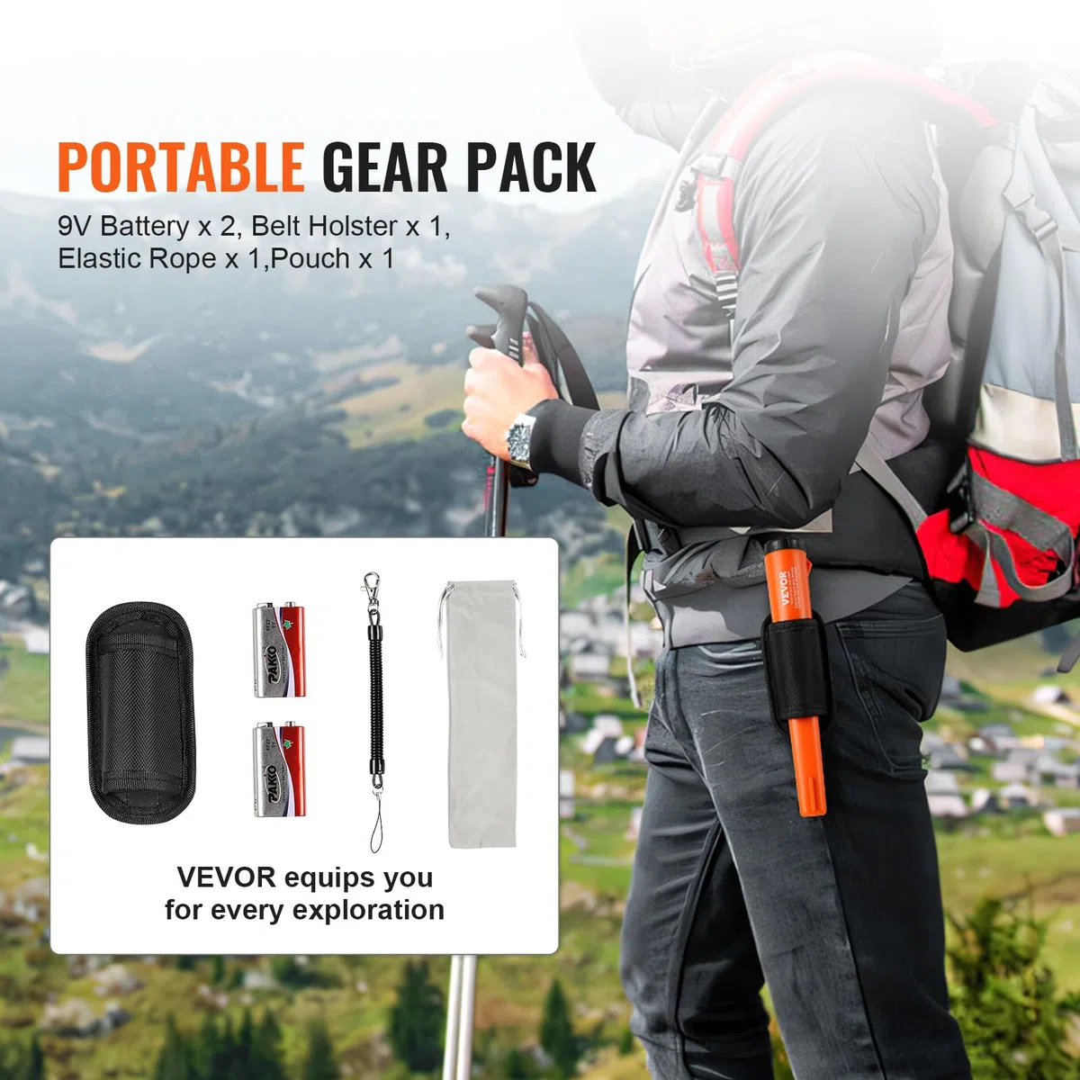 VEVOR Metal Detector Pinpointer Portatile Impermeabile IP68, Puntatore di Metalli Profondità di Rilevamento max. 114mm 3 Modalità, Rilevatore per Caccia Tesoro Impermeabile, Pinpointer con Schermo LCD
