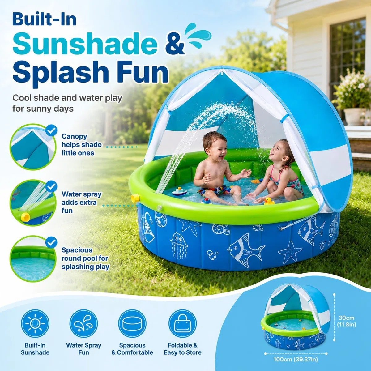 Piscina Gonfiabile Con Tettoia Giocattolo Acquatico Pieghevole e | Piscina Da Nuoto Per Esterno Cortile Patio Spiaggia E Viaggio