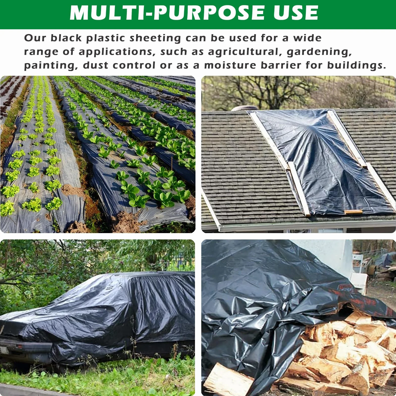 PALUDO 2 x 10M Telo di Ricambio in Polietilene Nero per Serre, Foglio di Ricambio in PVC per Serra Extra Spesso, Copertura Serra per Protezione delle Piante da Giardino (125Mu / 500G)