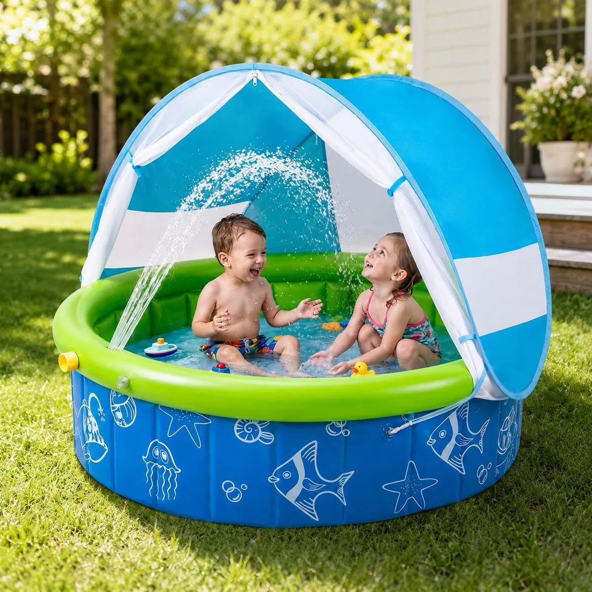 Piscina Gonfiabile Con Tettoia Giocattolo Acquatico Pieghevole e | Piscina Da Nuoto Per Esterno Cortile Patio Spiaggia E Viaggio