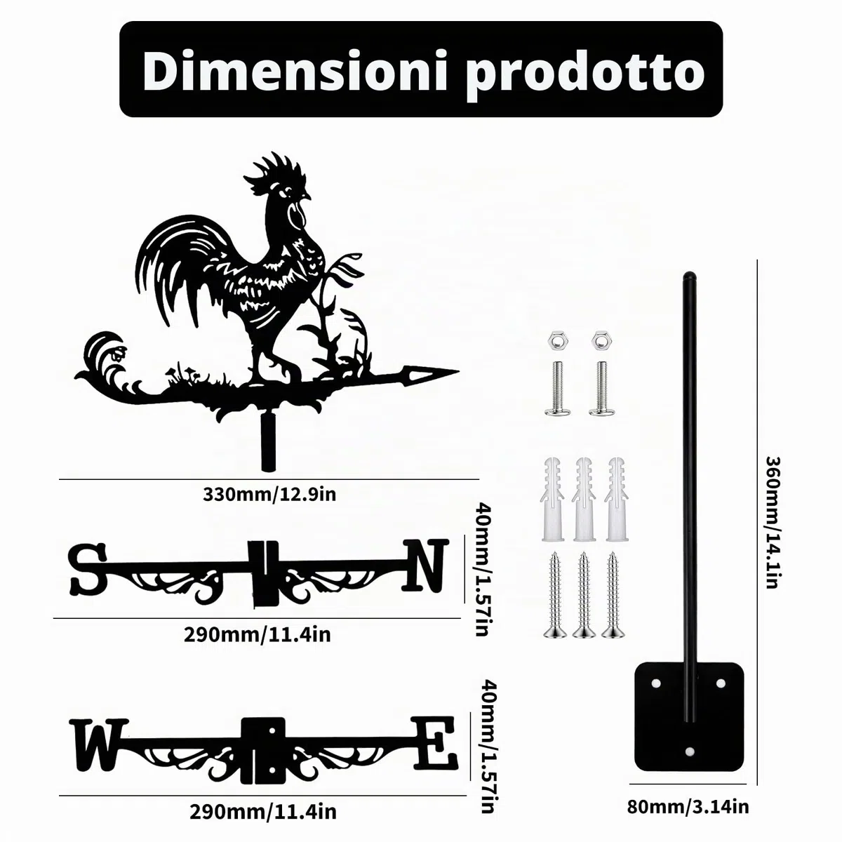 Banderuola Segnavento in Metallo Segnavento a Forma di Gallo per Esterni, Fattoria, Patio, Giardino, Gazebo