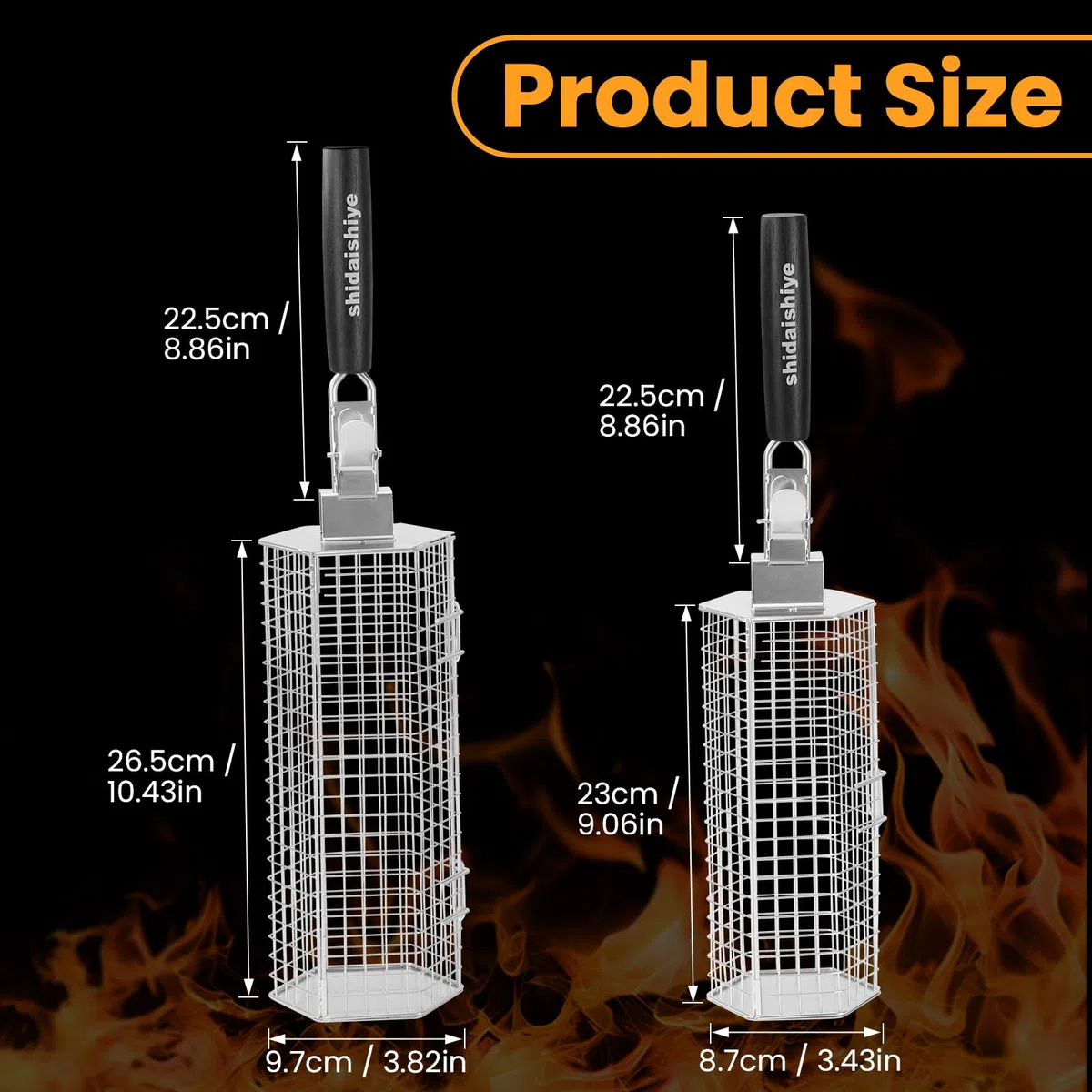 Cestello per Barbecue, Cestello con Manico Rimovibile, Nidificabile,Acciaio Inossidabile 304, Accessori per BBQ per Verdure e Gamberetti, Campeggio all'aperto, Regali per Barbecue per Uomo (2 pezzi)