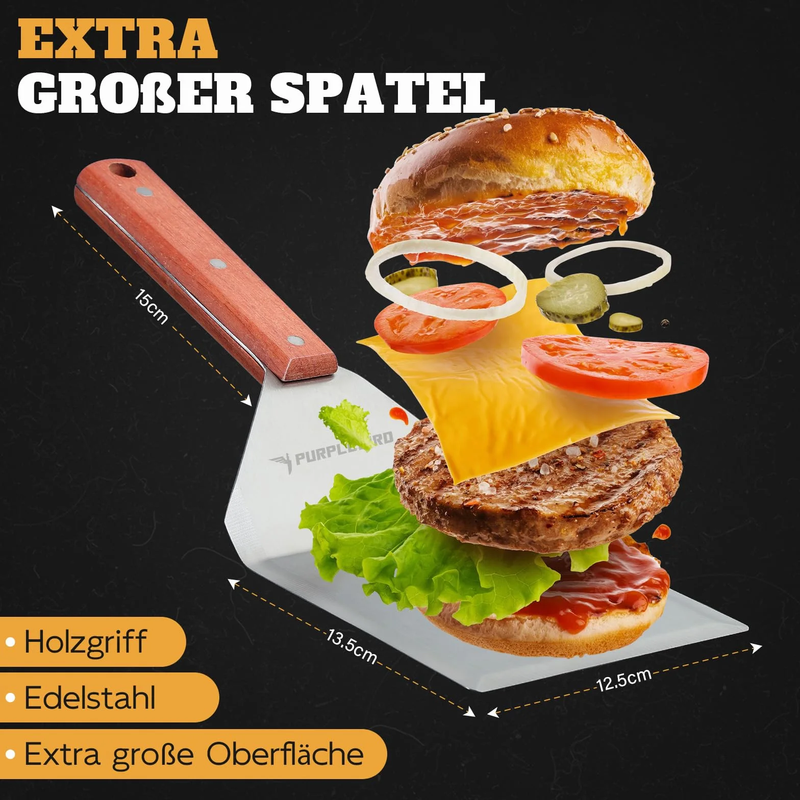 PURPLEBIRD Set di Spatole per Griglia in Acciaio Inossidabile, Set di Spatole per Plancha con Grande Spatola per Grigliare per Hamburger Schiacciati, Regali per Grigliate per Uomo