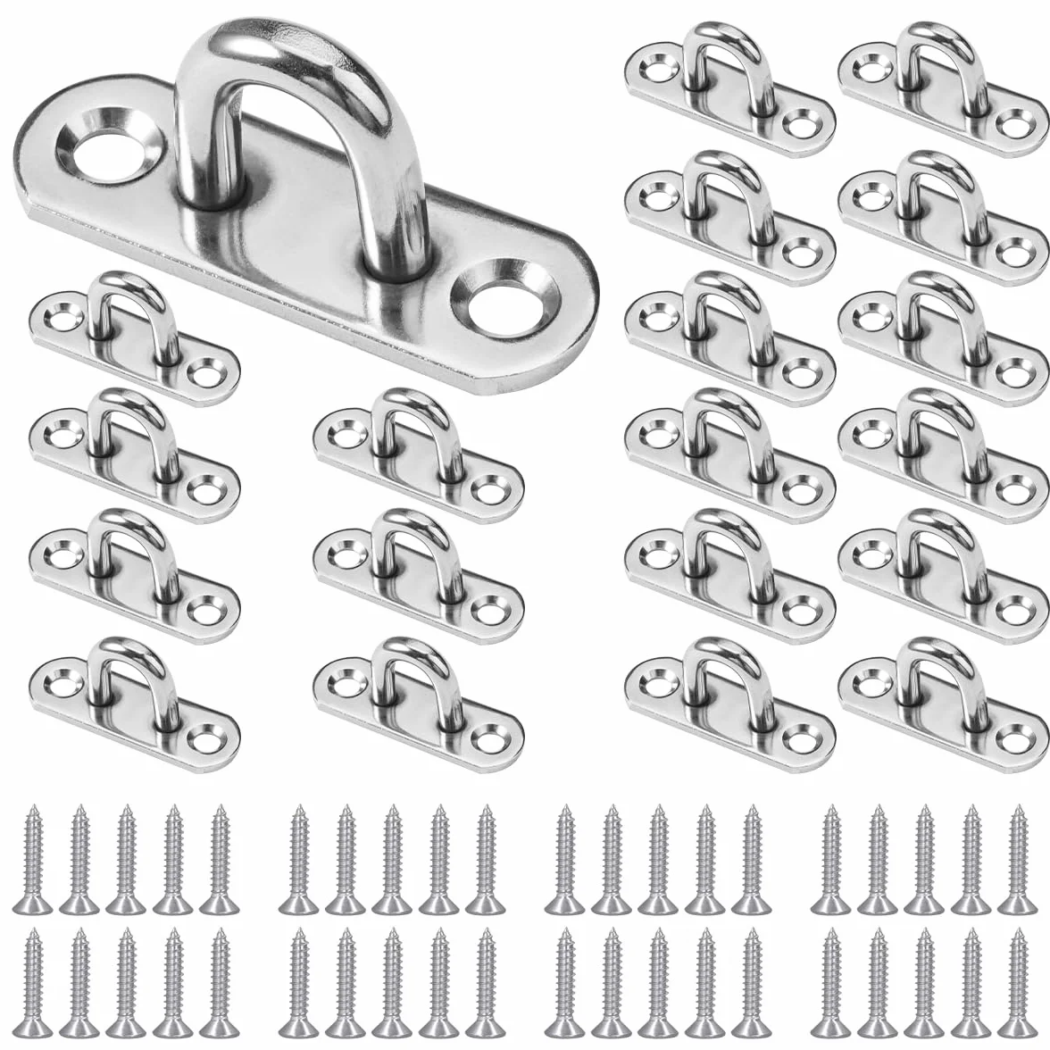 20 Pezzi M5 Piastra Ad Occhiello in Acciaio Inox, Placca Occhiello in 304 con Vite, Occhielli Inox a U, Robusta M5 Gancio per Piastra Oculare per Swing, Amaca, Aerial Yoga, Parasole, Appendere Oggetti