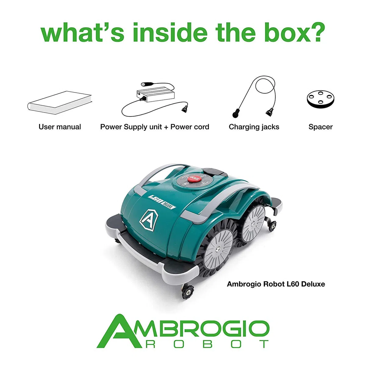 Robot rasaerba Ambrogio L60 DELUXE, robot tosaerba da giardino senza installazione filo perimetrale, robot impermeabile per prato copre un'area di 200mq,robot da giardino pronto all'uso con bluetooth