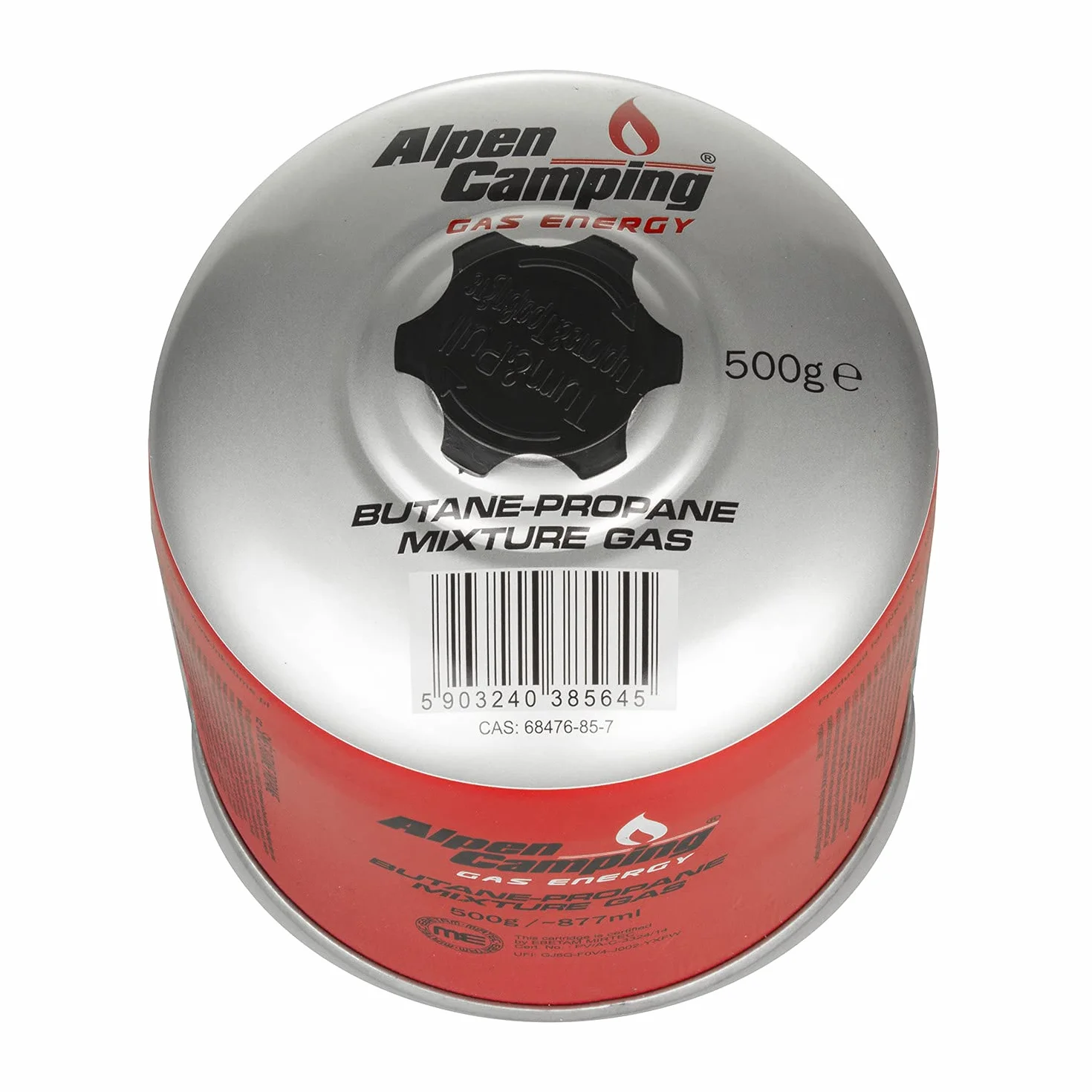 Alpen Camping IK008 3 cartucce di gas da 877 ml/500 g con cartuccia a vite propano-butano attacco da 7/16" per fornello a gas, fornello da campeggio, bruciatore a saldatura EN417 (pezzi) (2)