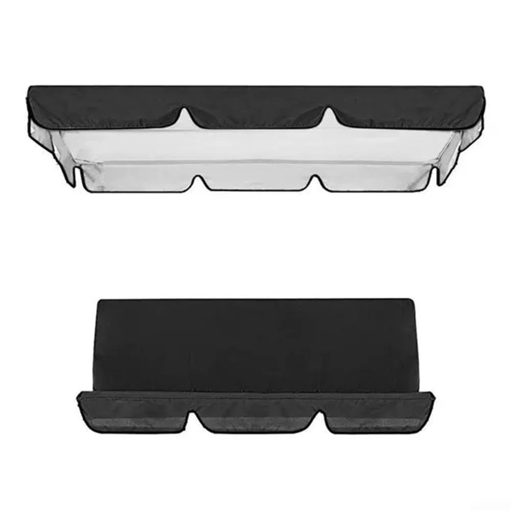 Set di ricambio per dondolo da giardino a 3 posti, con parte superiore e coprisedili in tessuto Oxford 210D, impermeabile, protezione solare e antipolvere per patio esterno (nero, 195 x 125 x 15 cm)