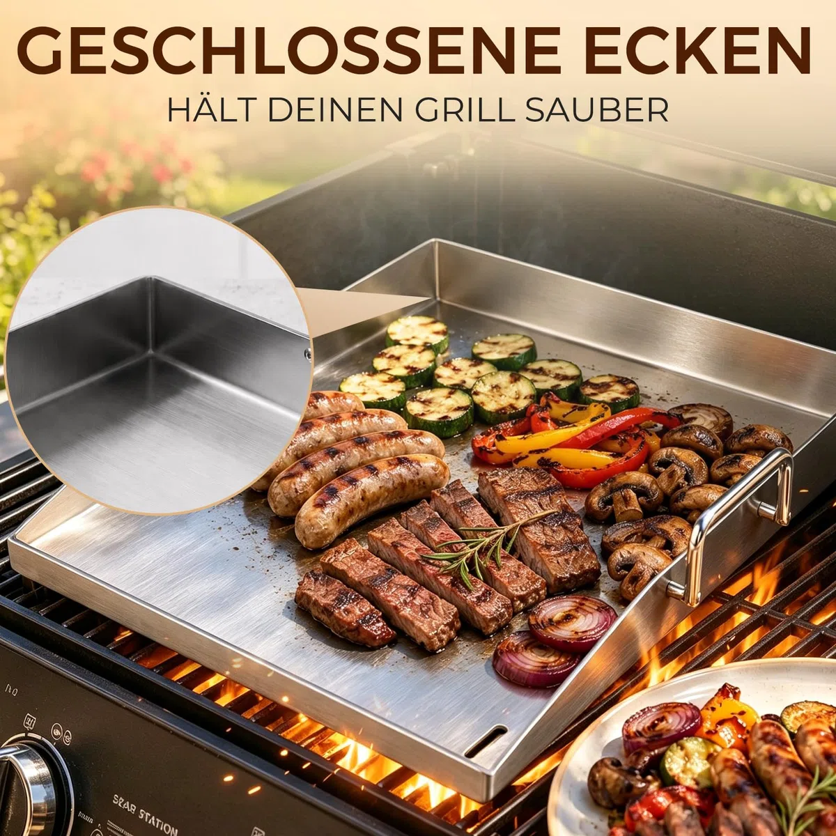 Piastra acciaio per barbecue, 40 x 30 x 4cm Plancha Grill in acciaio inox, adatto per barbecue a gas e carbone, Contiene pala e spazzola