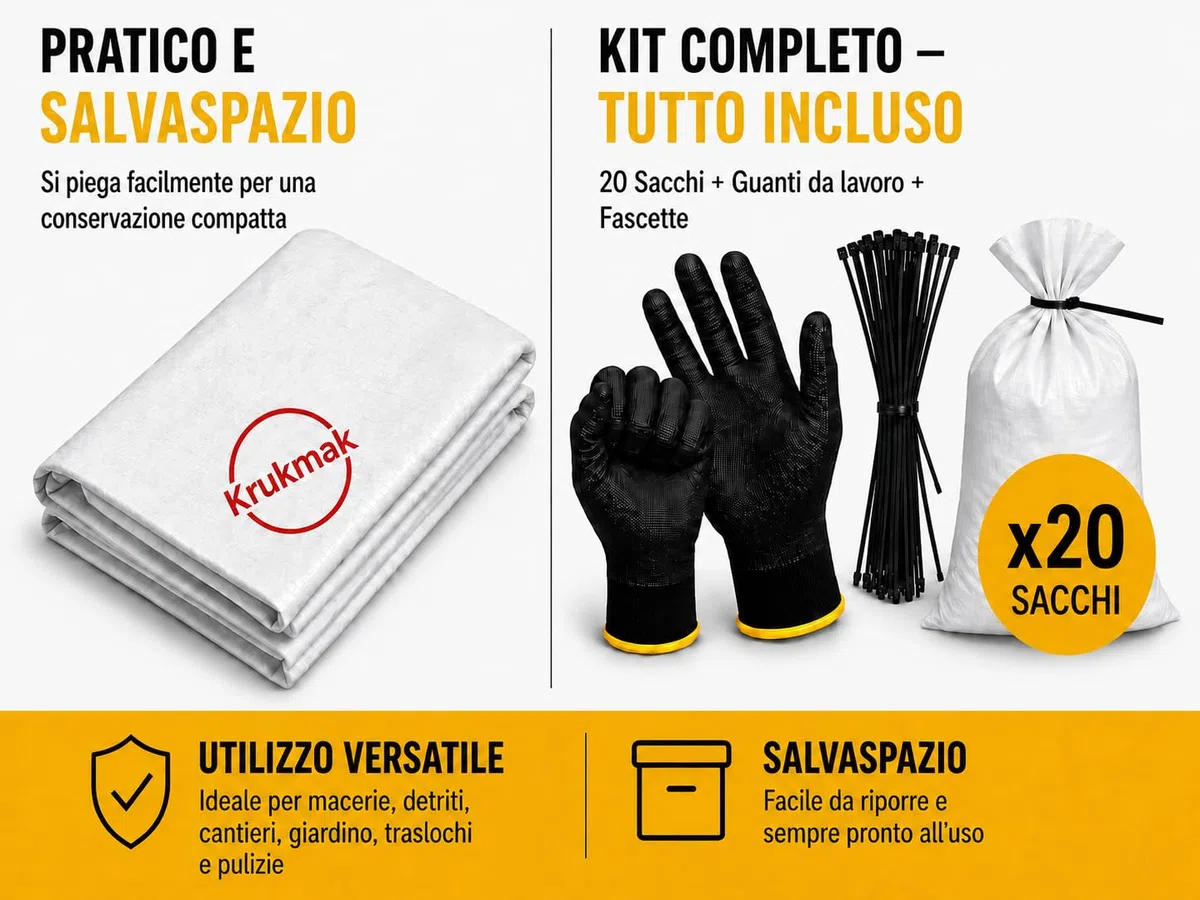 20 sacchetti da cantiere, 95 x 55 cm, in polipropilene intrecciato, ultra resistenti, con 20 fascette e 1 paio di guanti da manipolazione