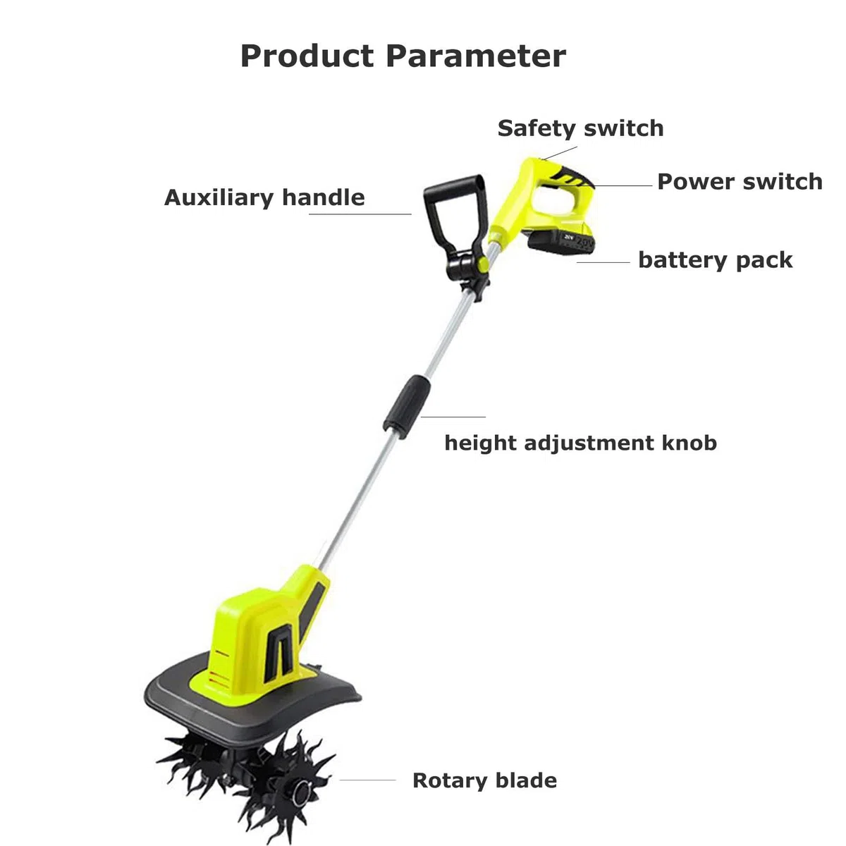 Motozappa da Giardino a Batteria da 20 V - Potente Coltivatore per Terreno con Batteria da 4 Ah,Larghezza di Lavoro di 25 cm,Profondità di Lavoro di 22 cm