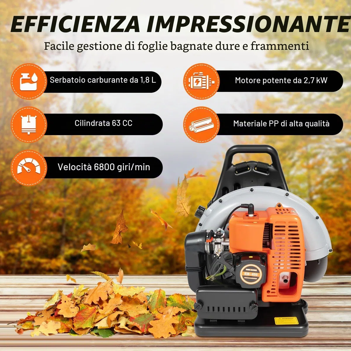 Soffiatore a zaino a benzina da 65 cc, motore raffreddato ad aria, leggero, senza fili, con cinghie di comfort migliorate e attrezzature di sicurezza, per giardino, foglie, polvere e neve