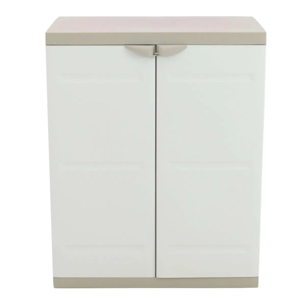 Miroytengo Armadio 2 ante e 2 ripiani interni, armadio basso esterno, armadio in resina titanio beige 70x88x41 cm