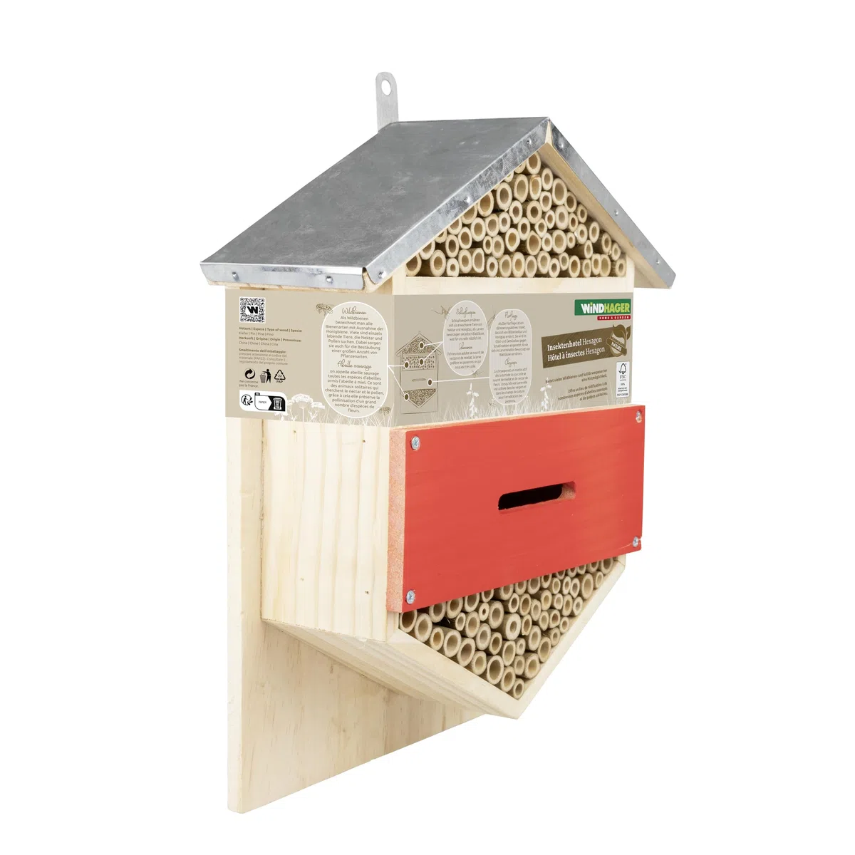 Windhager Hotel per insetti "Hexagon" - casetta per Insetti, casa degli insetti, albergo per insetti - Casetta insetti per api, coccinelle, crisopidi - Hotel per api da appendere