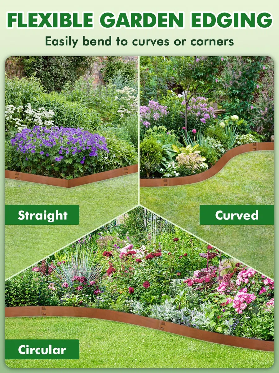 Bordatura da Giardino 5 Pezzi 5.37m,Alta 15cm Bordure per Aiuole Flessibile,Bordura Corten per Giardino in Metallo,Bordo di Separazione Piante Orto,Marrone