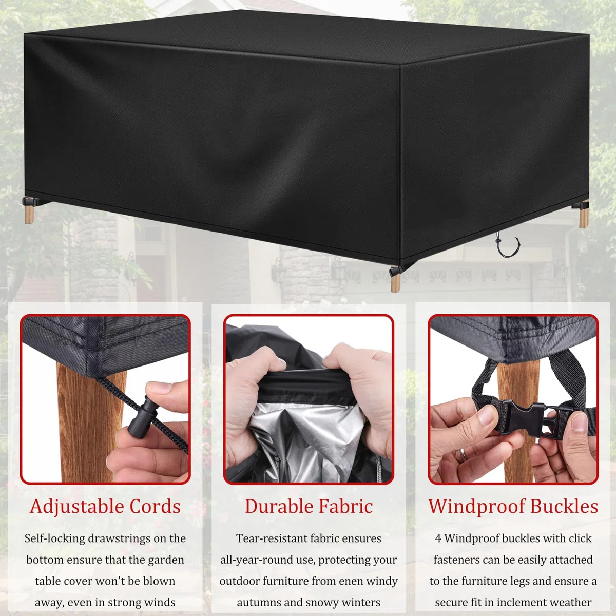 Coperture per Mobili da Giardino 300x70x110cm / Lunghezza x Larghezza x Altezza Telo Copri Impermeabili per Tavolo e Sedie Copridivano da Esterni in Poliestere Tessuto Oxford 420D Antivento Antineve
