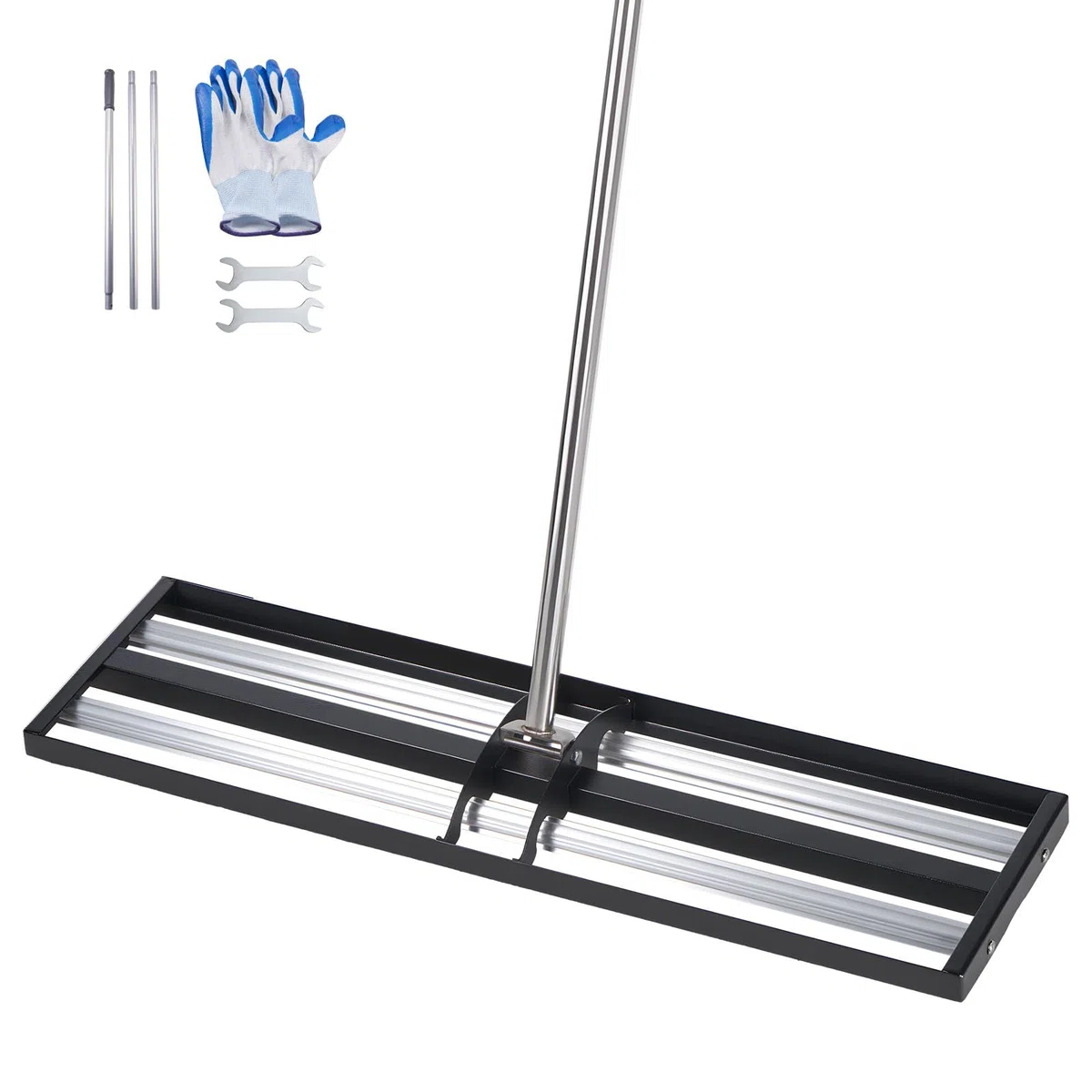 VEVOR Rastrello Livellatore per Prato con Rullo in Acciaio Inox da 254x914 mm, Strumento da Giardinaggio Livellante per Terreno con Manico Regolabile da 213 cm, per Giardino Fattoria Campo da Golf