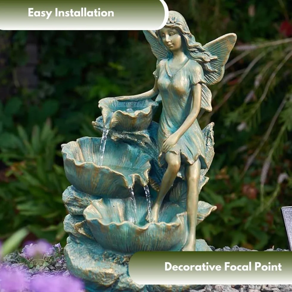 Garden Mile Fontana di acqua solare magica fontana d'acqua fontana d'acqua da giardino solare statua ornamento (foglia fata)