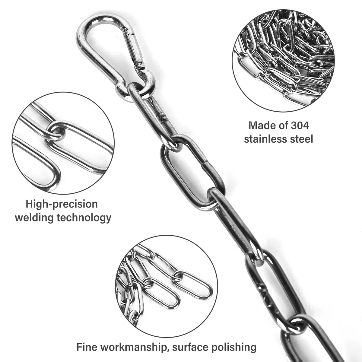 Vegena 2 Pezzi Catena in Acciaio Inox per Poltrona sospesa, Catena per Sedia Sospesa da 2 Metri, Catena con Due Moschettoni per Altalene, Poltrone Sospese, Amache