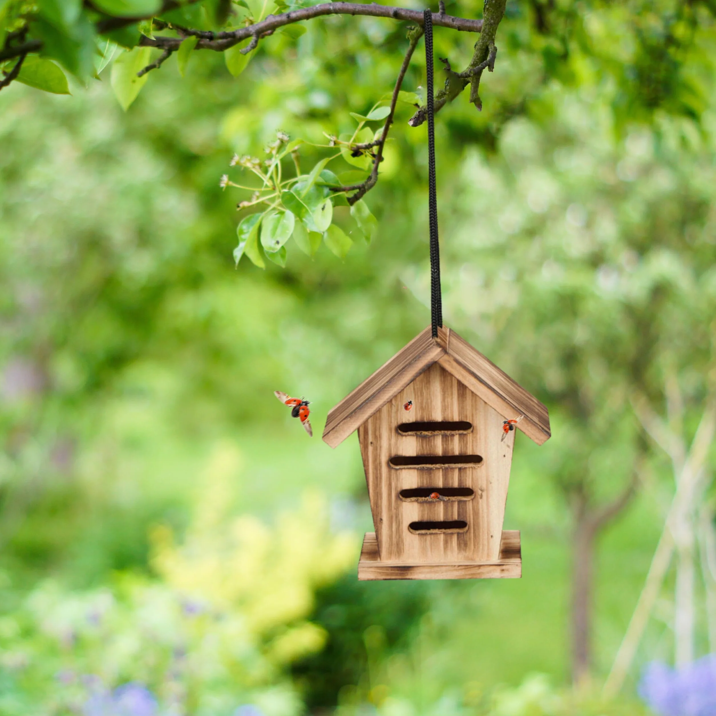 Relaxdays Casetta per Coccinelle, Set da 2 Case in Legno Fiammato da Appendere in Giardino, Hotel per Insetti, Marrone