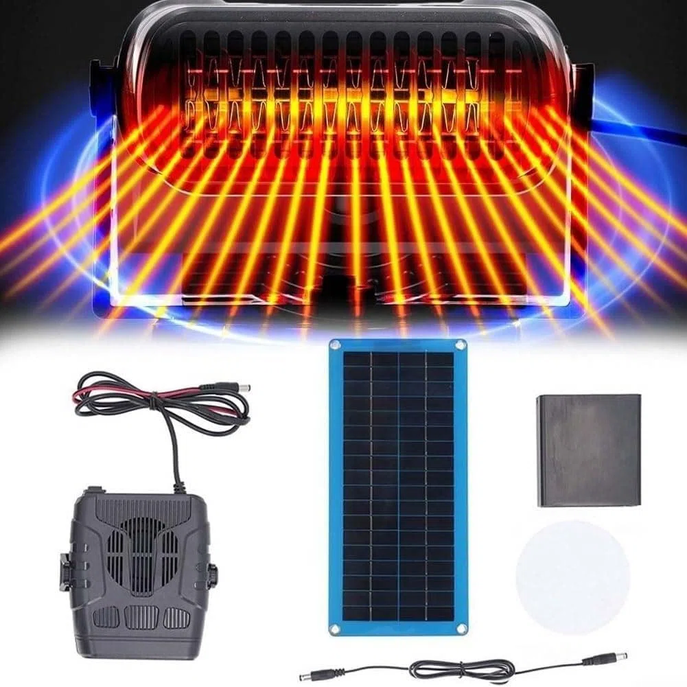 Riscaldatore solare per serra, kit di riscaldamento a pannello solare da 30 W per capannone, casetta per animali domestici e pollame Coop, scaldino portatile alimentato dal sole con protezione contro