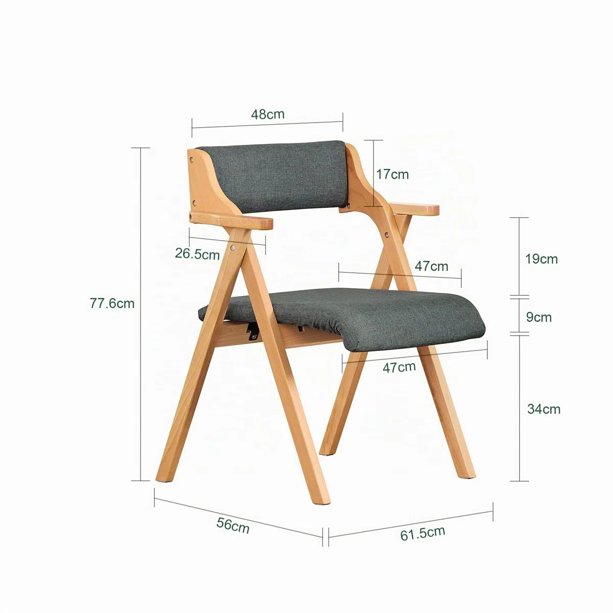 SoBuy Sedia Pieghevole in Legno con 2 cuscini, già montata, 61,5x56x77,6cm | Sedie Pieghevoli da Giardino ergonomiche & compatte, portata 150 kg, per ospiti & sala pranzo & ufficio & balcone, FST98-SG