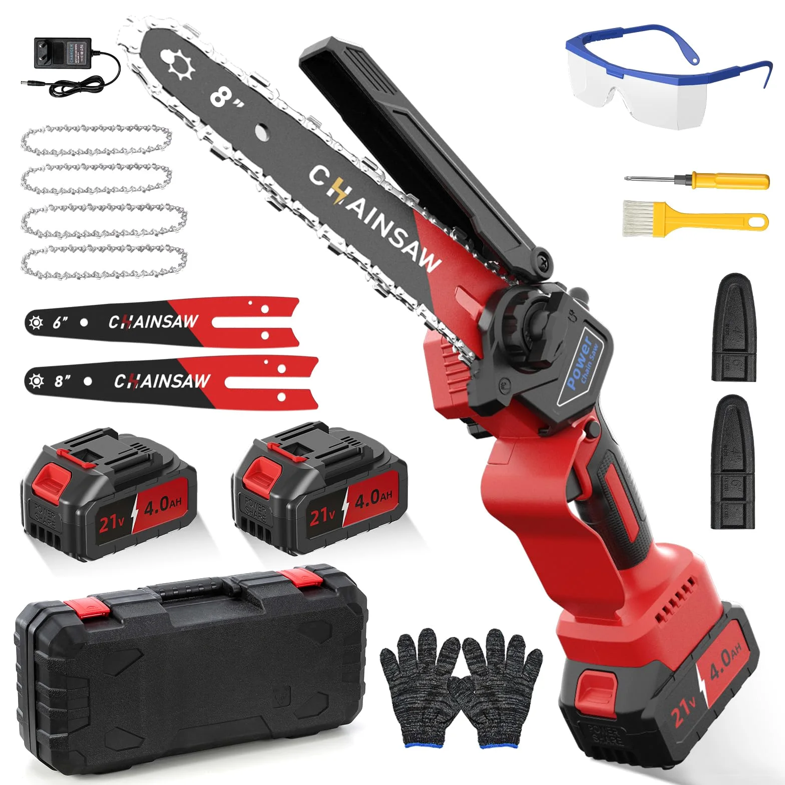 Blushless Mini Motosega a Batteria 6/8 Pollici, 1300W Mini Motosega Elettrica con 8000mAh Batterie, Sega a Batteria per Potatura, il Taglio Del Legno e Giardini, Elettrosega Compatibile con Makita 18V
