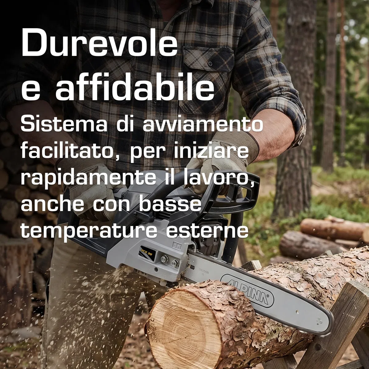 Alpina ACS 39 Motosega a Scoppio, 1.2 kW, 35 cm – Easy Start, Pompa Olio Automatica Regolabile – Per taglio legno domestico
