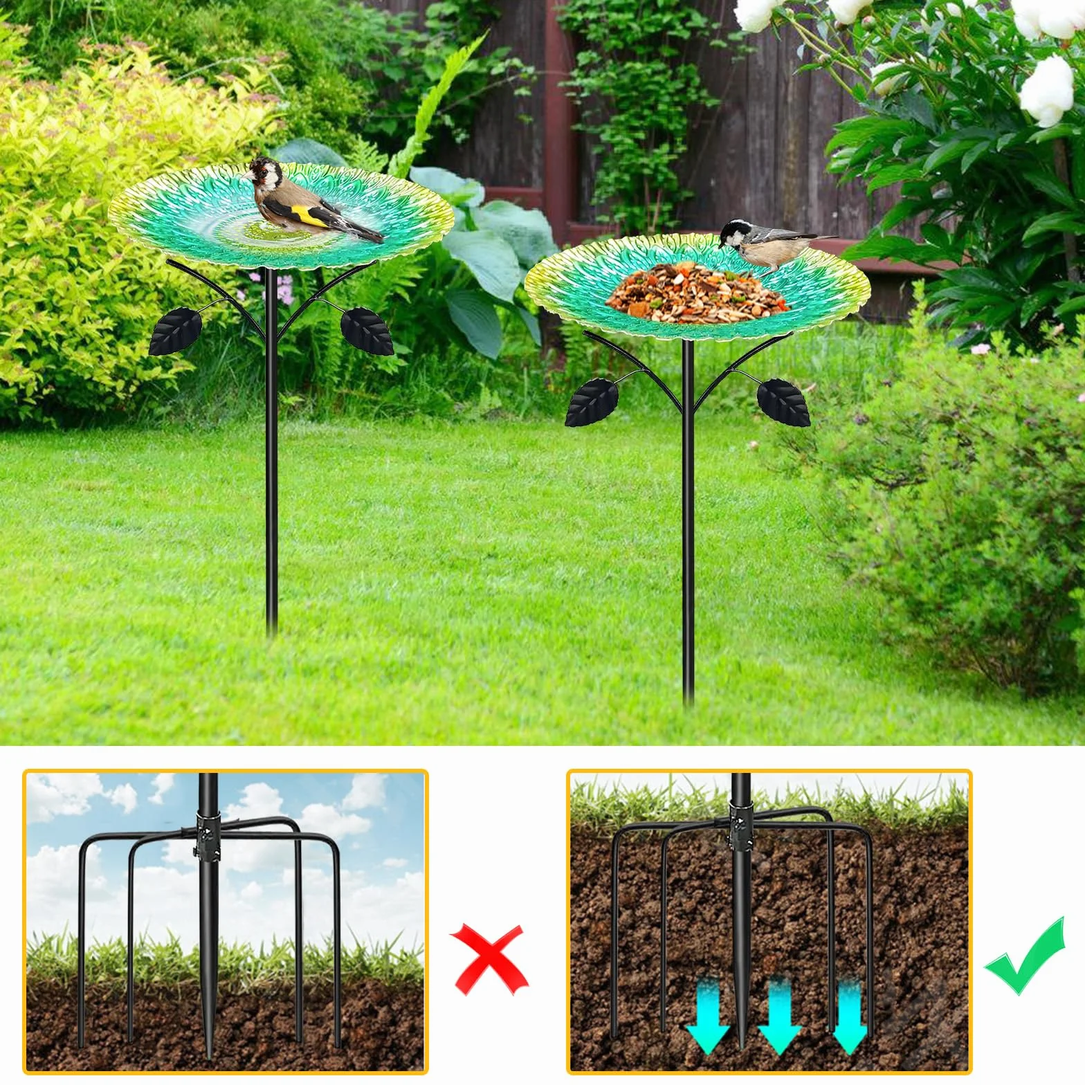 Abbeveratoio per uccelli in piedi, grande, 83 cm, in metallo, per uccelli, giardino in piedi, abbeveratoio per uccelli, giardino con base a 5 punte