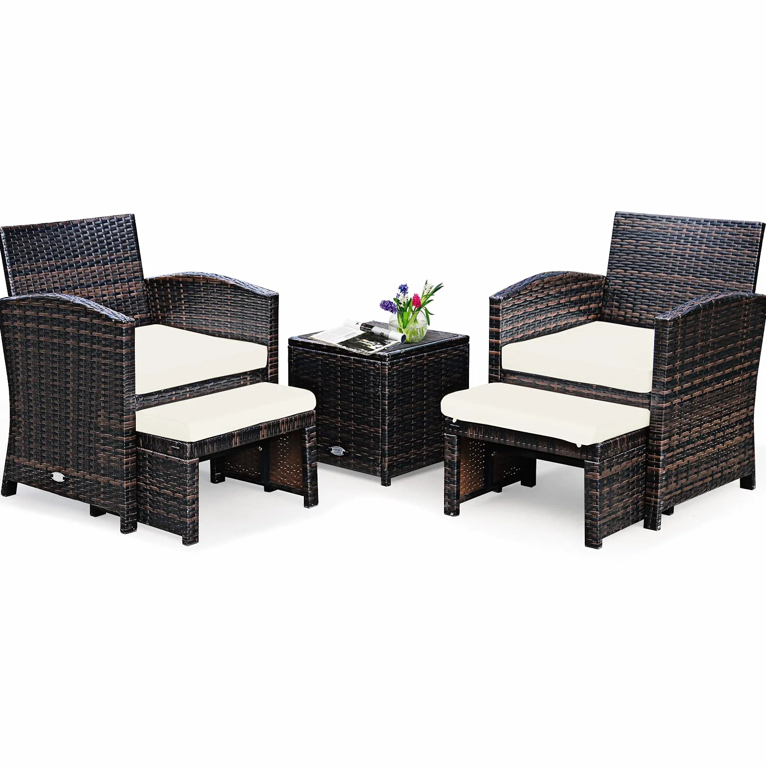 GIANTEX Salotto da Giardino in Rattan, Set da 2 Poltrone e 2 Poggiapiedi e 1 Tavolino da Caffè, Carico Massimo per Sedia 160 kg, Carico del Tavolo 30 kg, 2 Colori (Bianco)