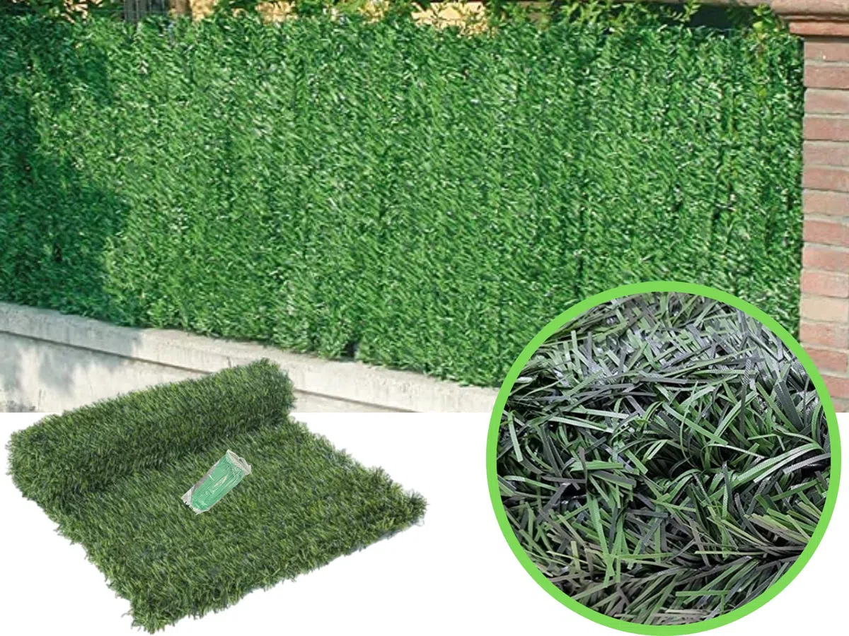 Pinto FERRAMENTA Siepe Finta Artificiale Ultra Coprente Rotolo Rete Frangivento Ornamentale Foglia Edera Sintetica Ringhiera Terrazzo Balcone Giardino Recinzione (Abete, 1X3mt)