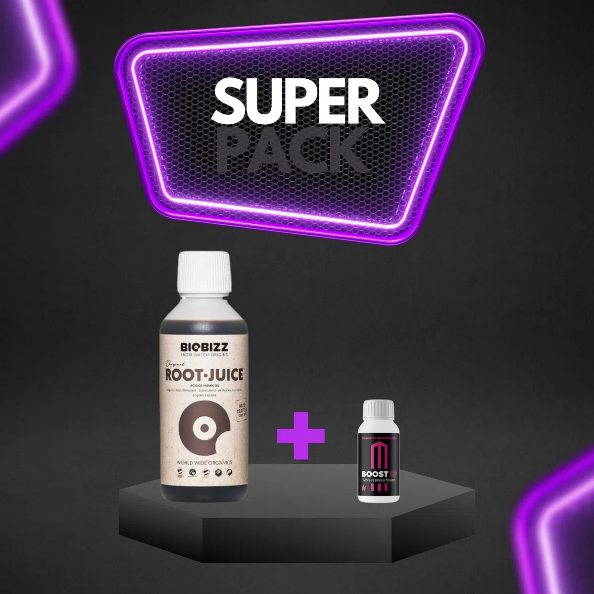 GROWMANIA Root Juice di BioBizz 500 ml + Probe Boost Up di Up Nutrients + misurino | Bioestimulatore di radici organico per giardini urbani | Promuove la crescita e la salute delle radici