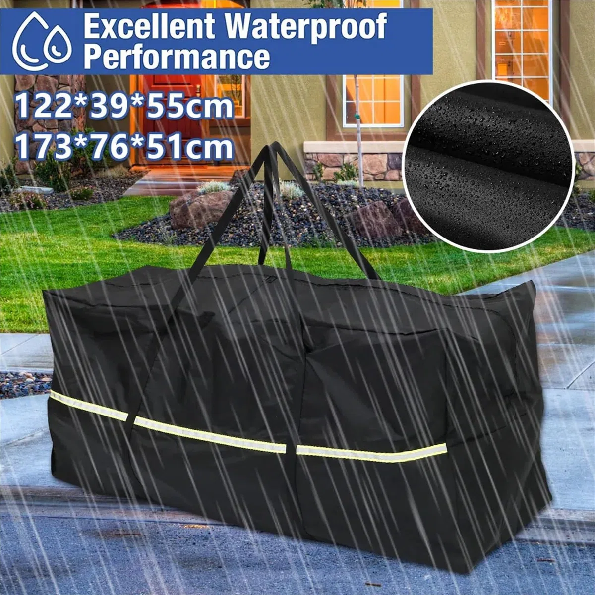 Borsa portaoggetti for cuscini for mobili da giardino for esterni resistente in tessuto Oxford impermeabile Patio esterno Per Cuscini(Black yellow,122 * 39 * 55cm)
