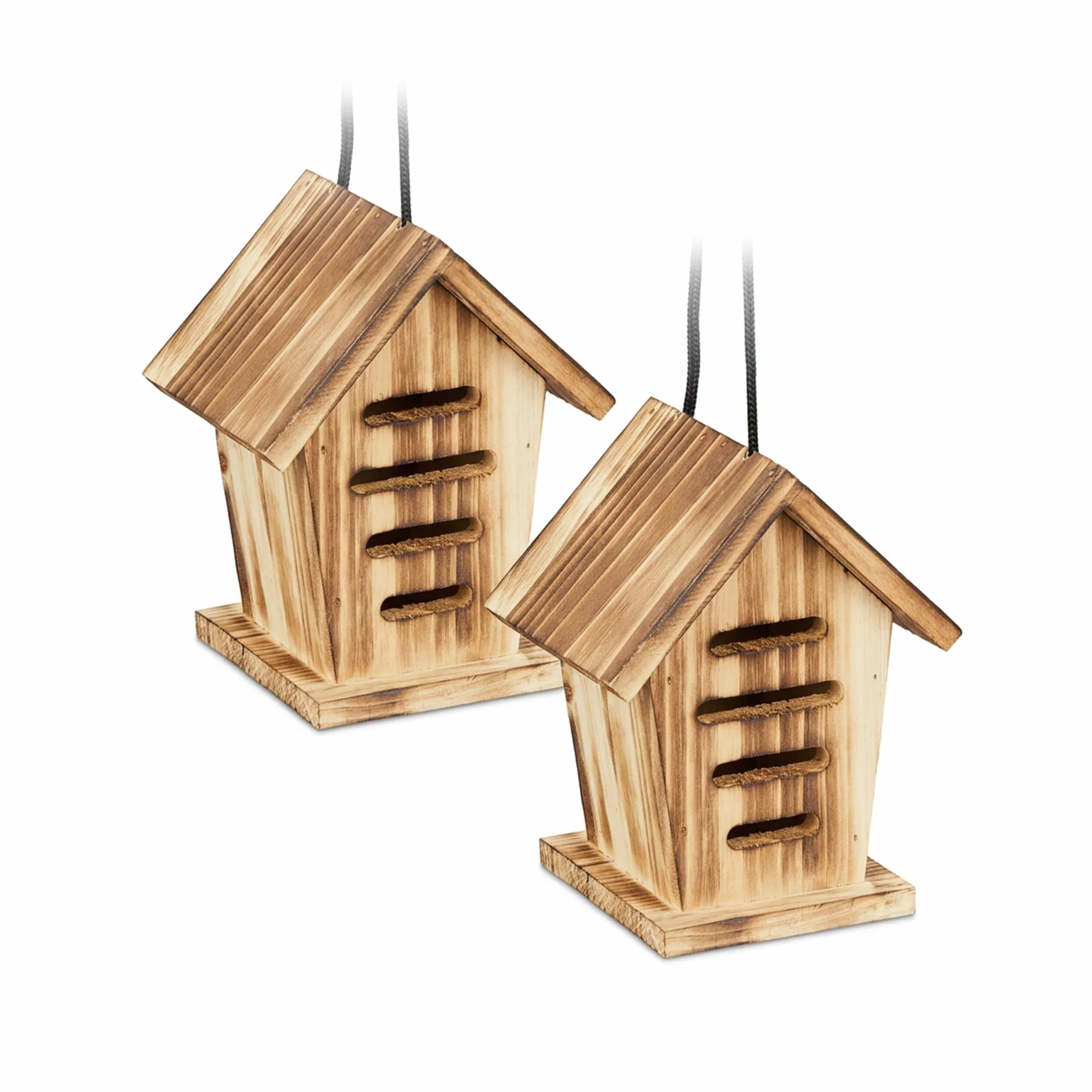 Relaxdays Casetta per Coccinelle, Set da 2 Case in Legno Fiammato da Appendere in Giardino, Hotel per Insetti, Marrone