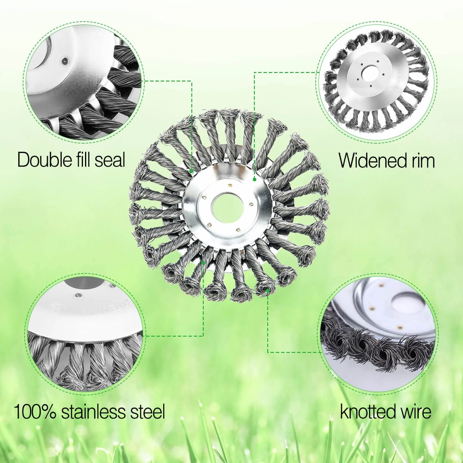 Spazzola Rotante per Erbacce, Testina con 4 Accessori, per Giardini, Prati e Aree Verdi (8 Pollici)