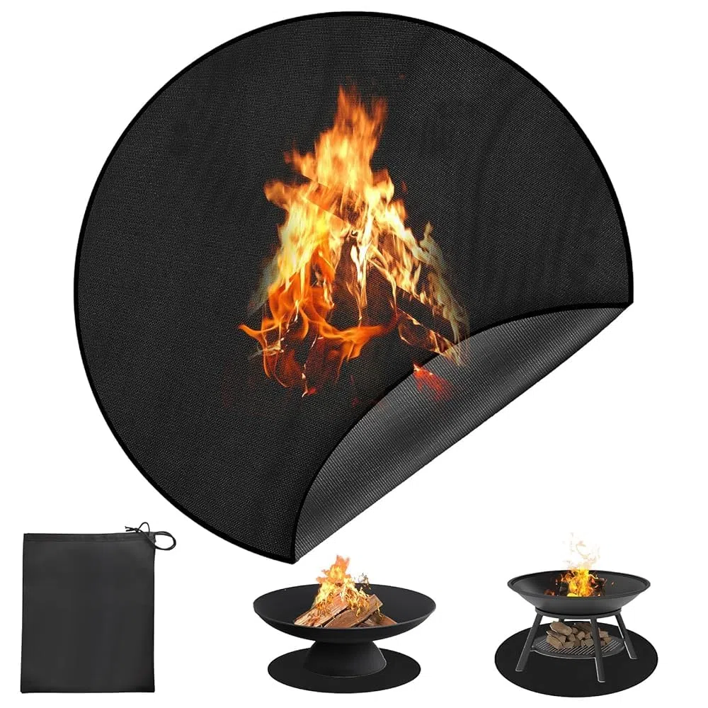 Tappetino ignifugo rotondo da 122 cm, per caminetto da tavolo, 3 strati, rivestimento in silicone, protezione antincendio, per erba, pavimento, barbecue, ponte