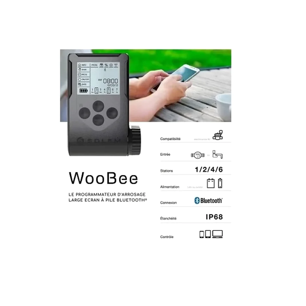 GNCGarden Programmatore a batterie DC IP68 Bluetooth WOOBEE SOLEM - Programmatore Woo-Bee 2 - Programmatore di irrigazione Bluetooth - Woobee Programmatore di irrigazione a 2 stazione