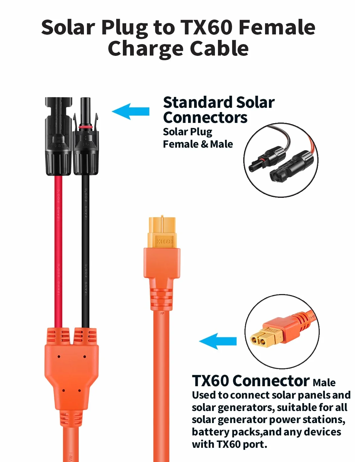 Tonton Cavo di prolunga solare MC4 da connettore a XT60, 3 m, 12 AWG, cavo di prolunga per pannelli solari, centrale elettrica portatile, generatore solare, camper e batteria LiFePO4 (ingresso XT60)