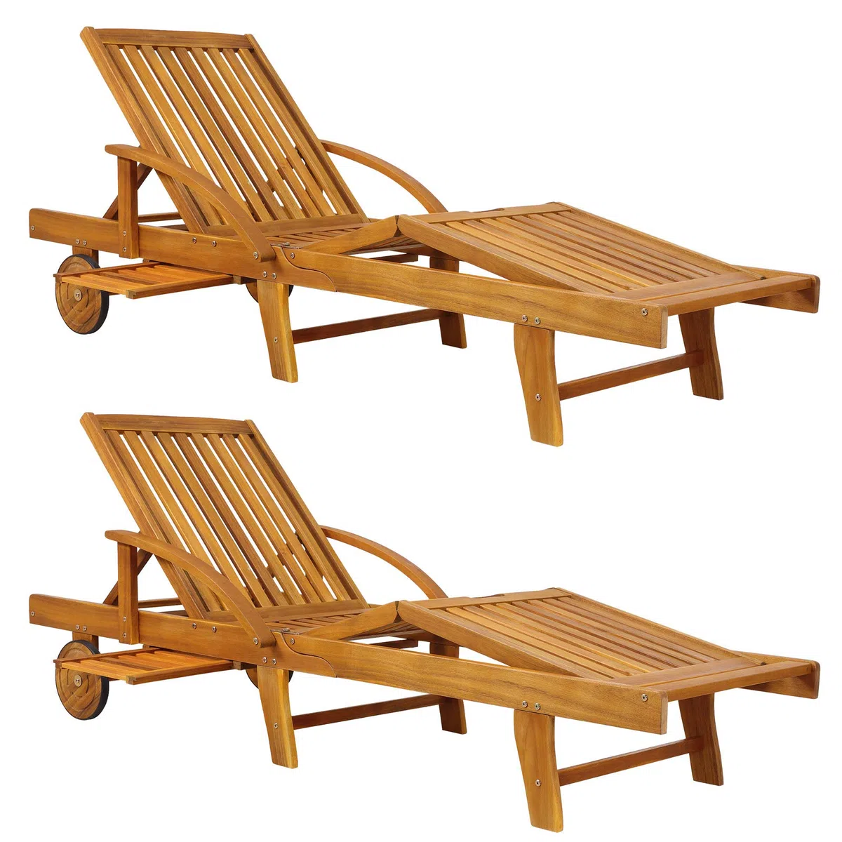 CASARIA Sedia a Sdraio 2x Tami Sun in Legno Acacia Tavolino Estraibile Lettino Prendisole Pieghevole