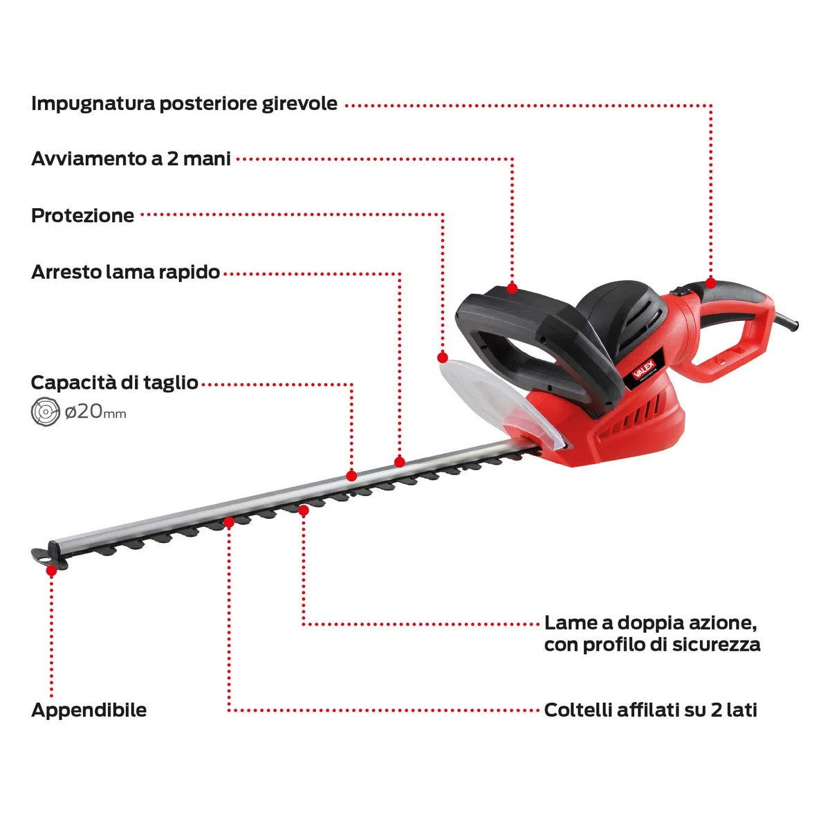Valex 1493180 TAGLIASIEPI Elettrico Vancouver 166, 600 W, lama 61 cm