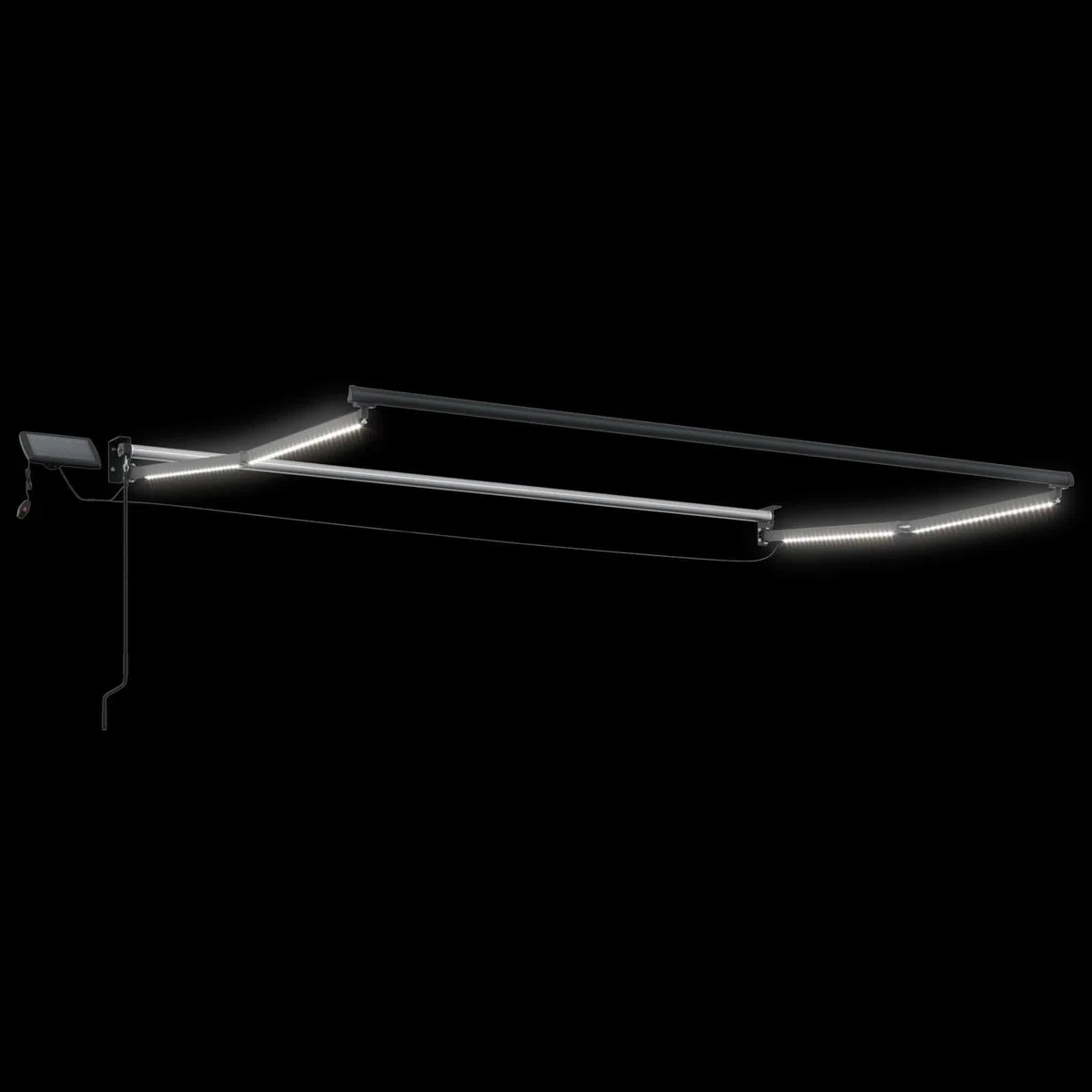 Telaio elettrico per tenda da sole antracite in alluminio, 3 x 2 m, con luci a LED a energia solare, funzionamento a manovella, resistente alle intemperie, per terrazza, giardino, balcone