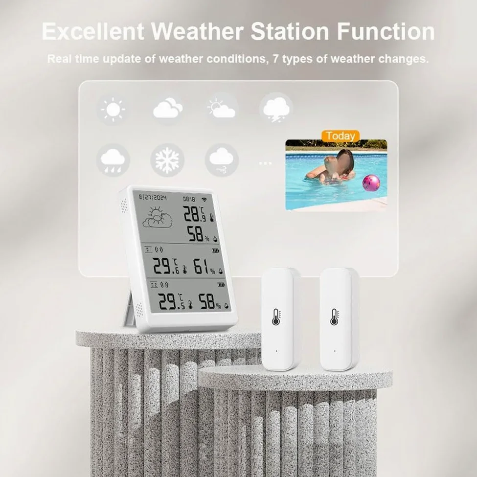 Sensore igrometro Wlan per Tuya per SmartLife, sensore di umidità della temperatura, termometro Wlan con app per casa serra (1 stazione base + 6 sensori)