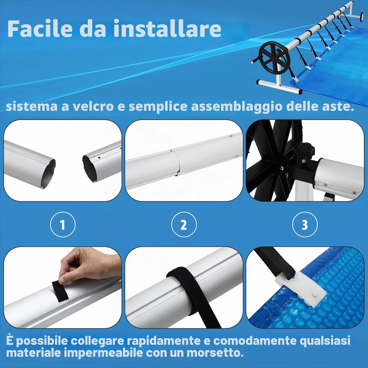 AufuN Avvolgitore per Piscina Premium 3 – 5,70 m, Sistema di avvolgimento Mobile per telone e Copertura, Materiale Resistente alle intemperie, con Fissaggio e Ruote