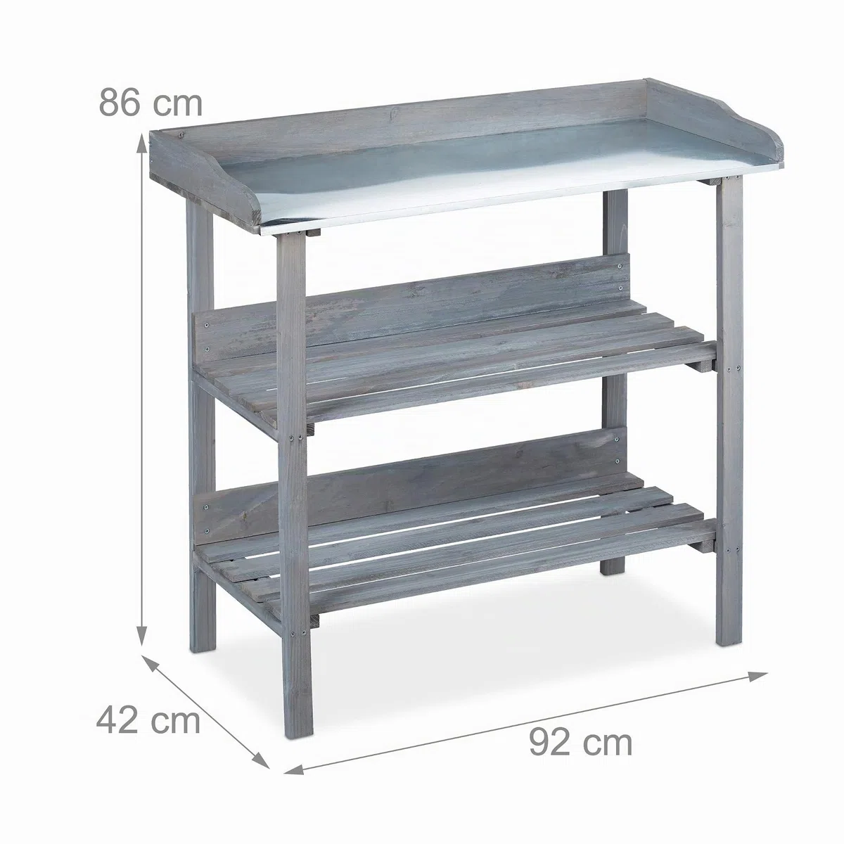 Relaxdays Tavolo da Giardinaggio, 86 x 92 x 42 cm, Banco da Lavoro da Esterno in Legno, per Balcone e Terrazza, Grigio