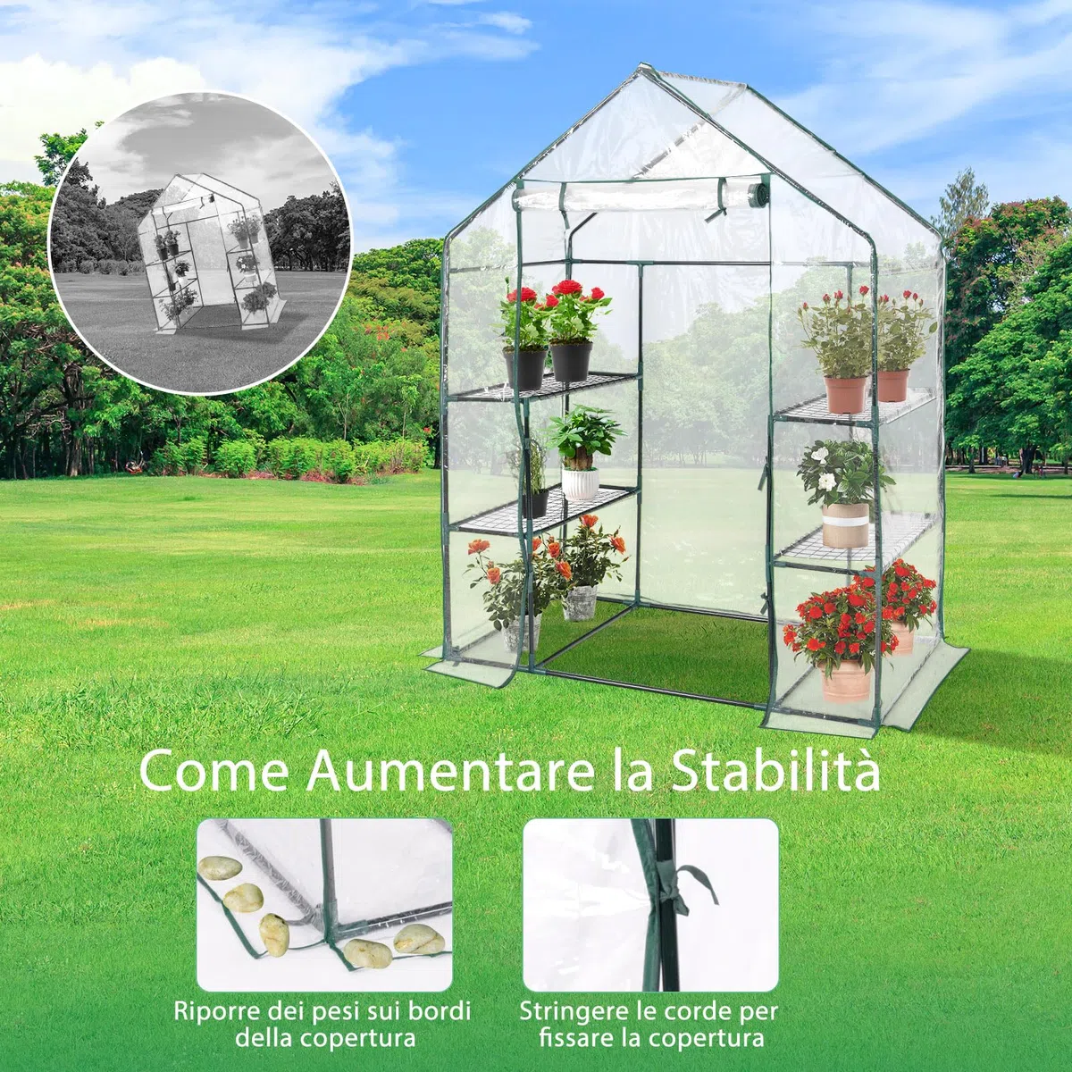 COSTWAY Serra da Giardino per Orto e Piante Inverno, Serra da Esterno con Telaio in Alluminio, Porta Avvolgibile e Telo Trasparente, Serra Robusta per Giardino e Balcone, 143 x 73 x 195 cm