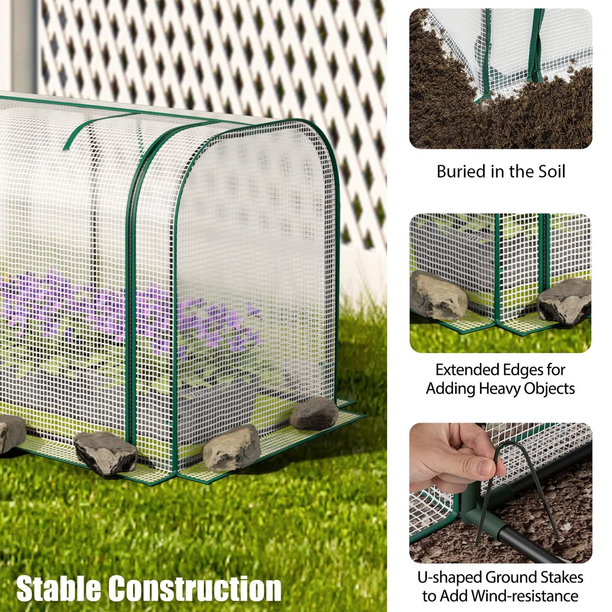 HOMASIS Serra da Giardino con Porta Avvolgibile a Cerniera, Serra da Balcone in PE e Struttura in Metallo, Copertura per Orto Rialzato per Protezione Piante, 118 x 55 x 60 cm (Trasparente)